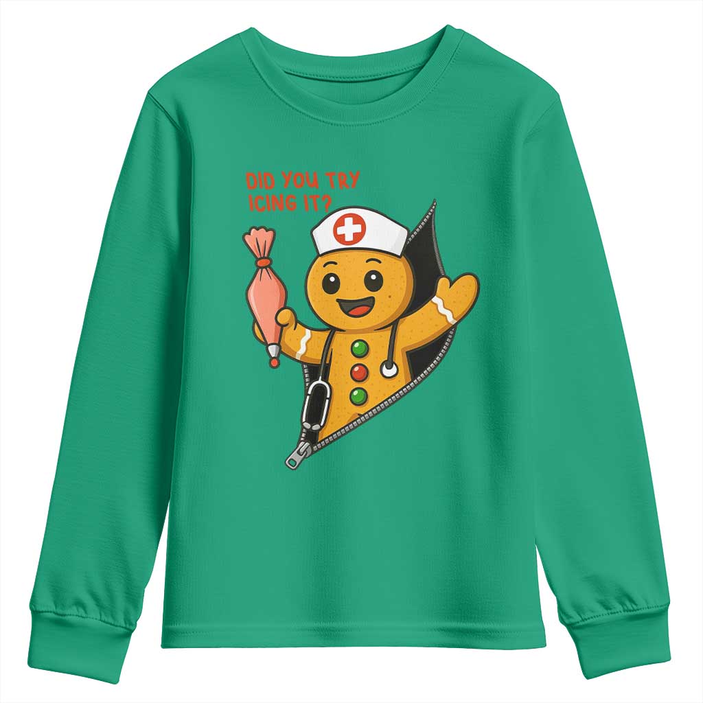 Funny ICU Nurse Christmas Youth Sweatshirt Gingerbread Did You Try Icing It - Wonder Print Shop