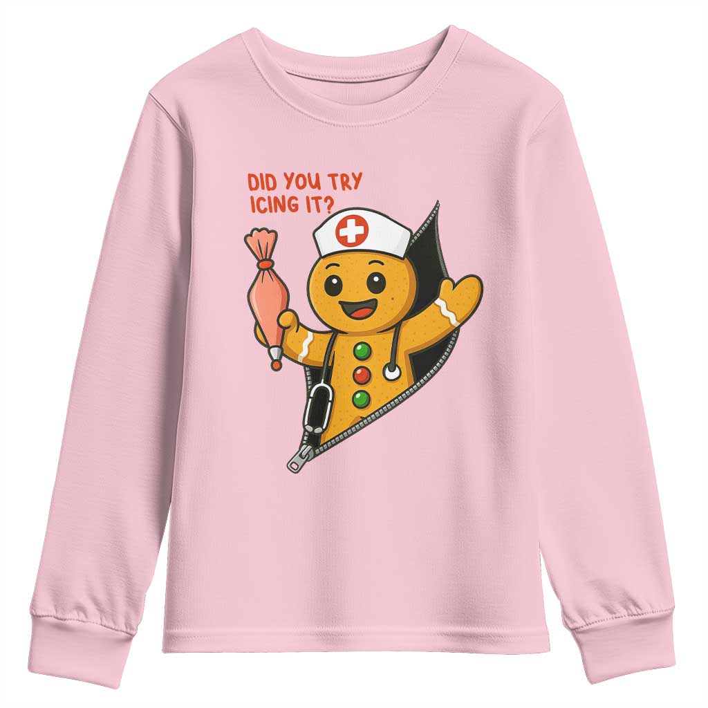Funny ICU Nurse Christmas Youth Sweatshirt Gingerbread Did You Try Icing It - Wonder Print Shop