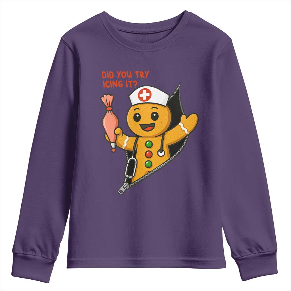 Funny ICU Nurse Christmas Youth Sweatshirt Gingerbread Did You Try Icing It - Wonder Print Shop