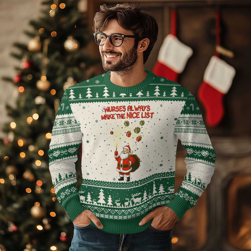 Funny Nurse Xmas Ugly Christmas Sweater Nurses Always Make The Nice List - Wonder Print Shop