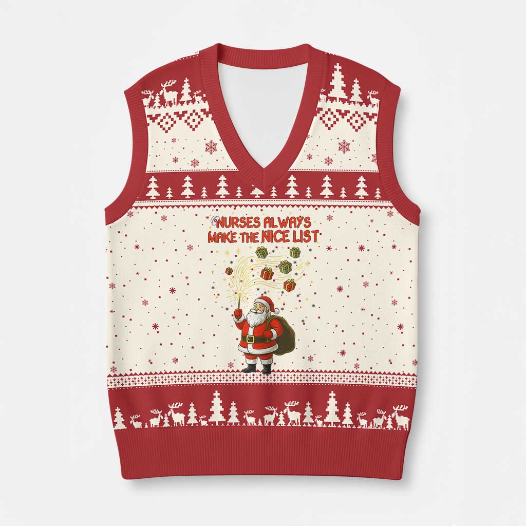 Funny Nurse Xmas V-Neck Knit Sweater Vest Nurses Always Make The Nice List - Wonder Print Shop
