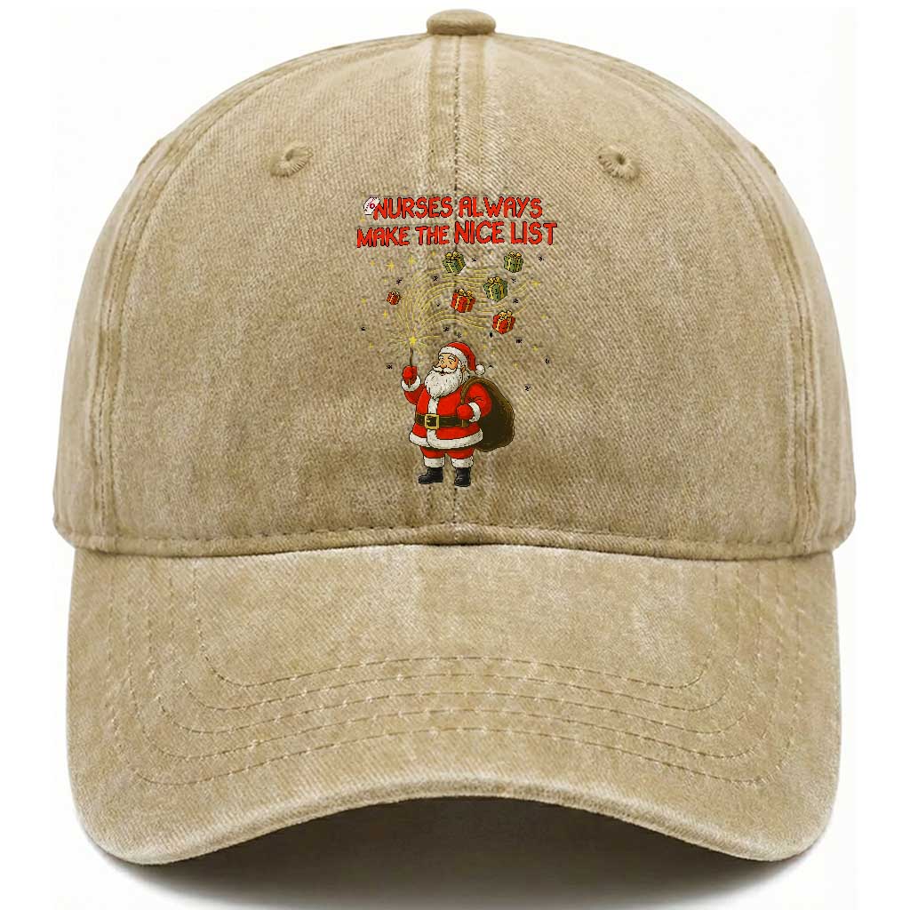 Funny Nurse Christmas Washed Cotton Baseball Cap Nurses Always Make The Nice List