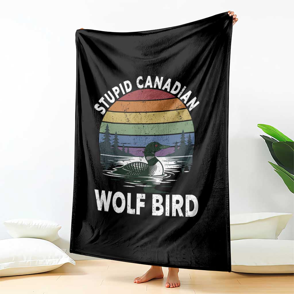 Stupid Canadian Wolf Bird Throw Blanket Sarcastic Animal Meme
