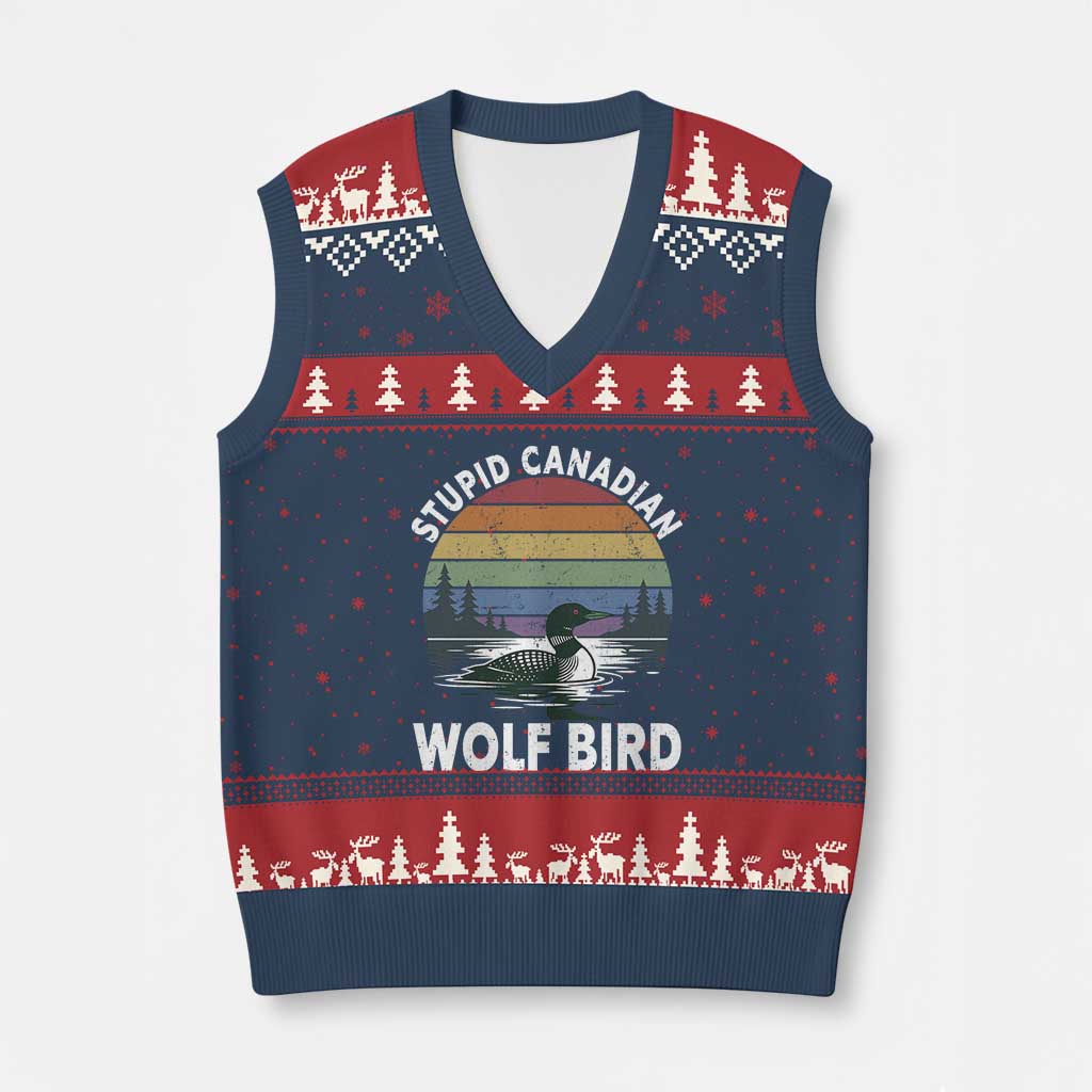 Stupid Canadian Wolf Bird V-Neck Knit Sweater Vest Sarcastic Animal Meme