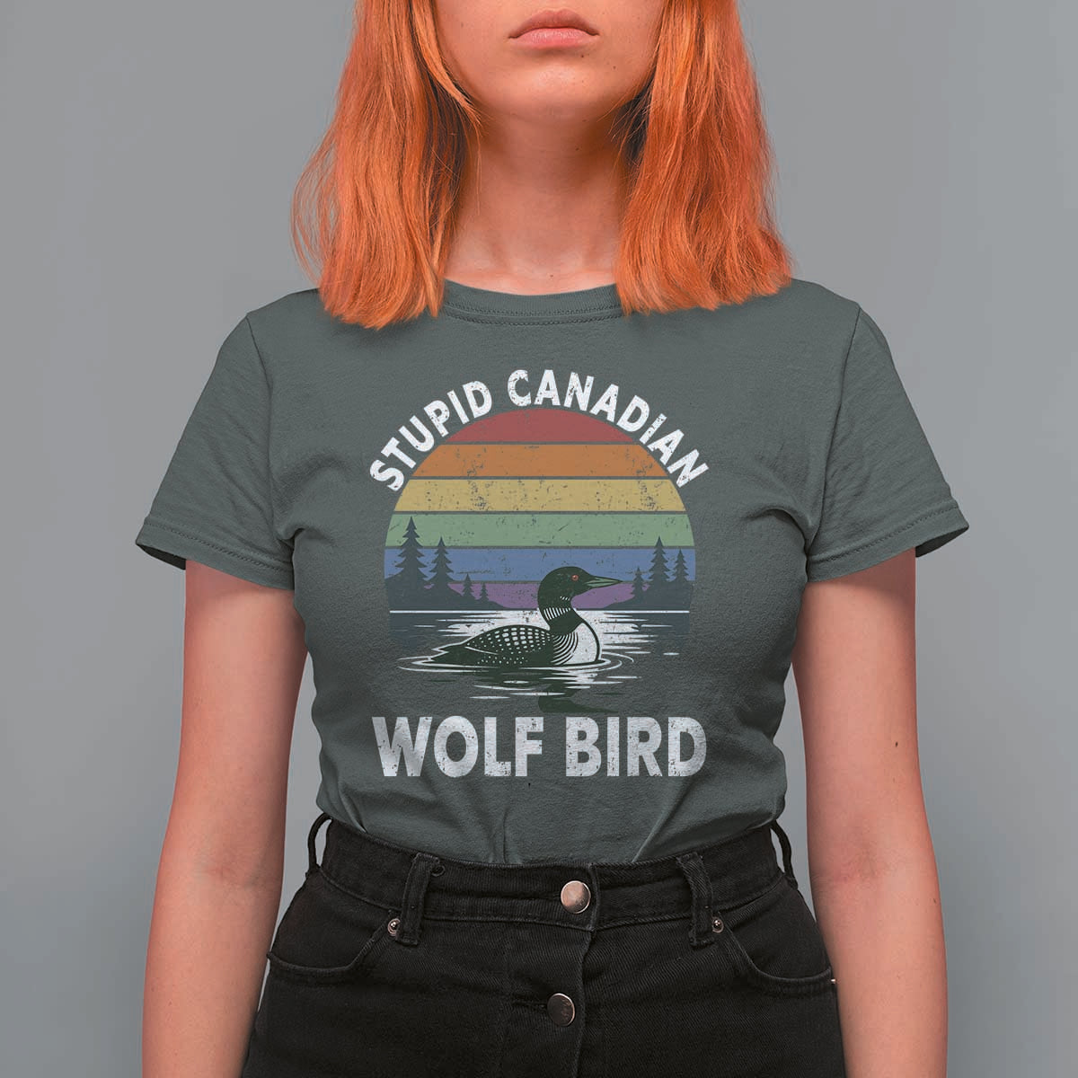 Stupid Canadian Wolf Bird T Shirt For Women Sarcastic Animal Meme