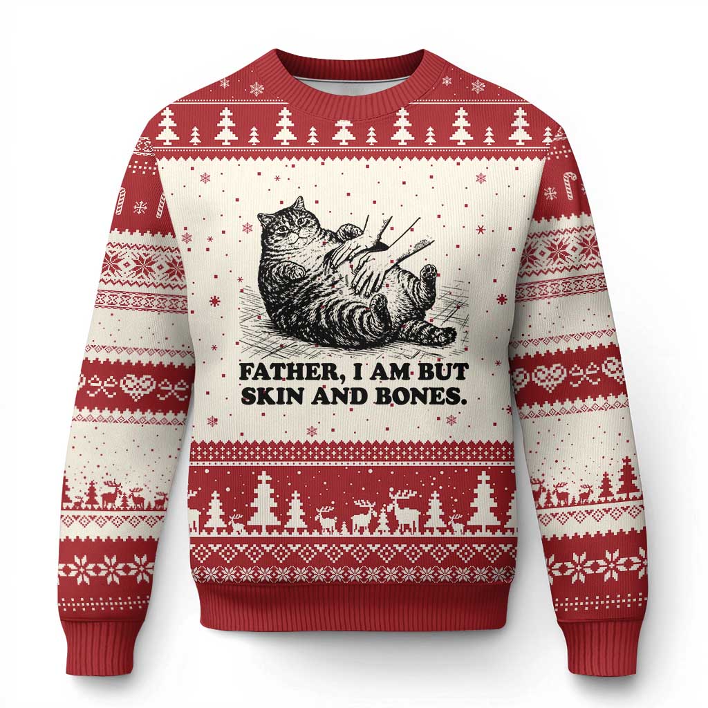 Funny Cat Dad Cat Lover Ugly Christmas Sweater Father I Am But Skin and Bones