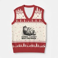 Funny Cat Dad Cat Lover V-Neck Knit Sweater Vest Father I Am But Skin and Bones