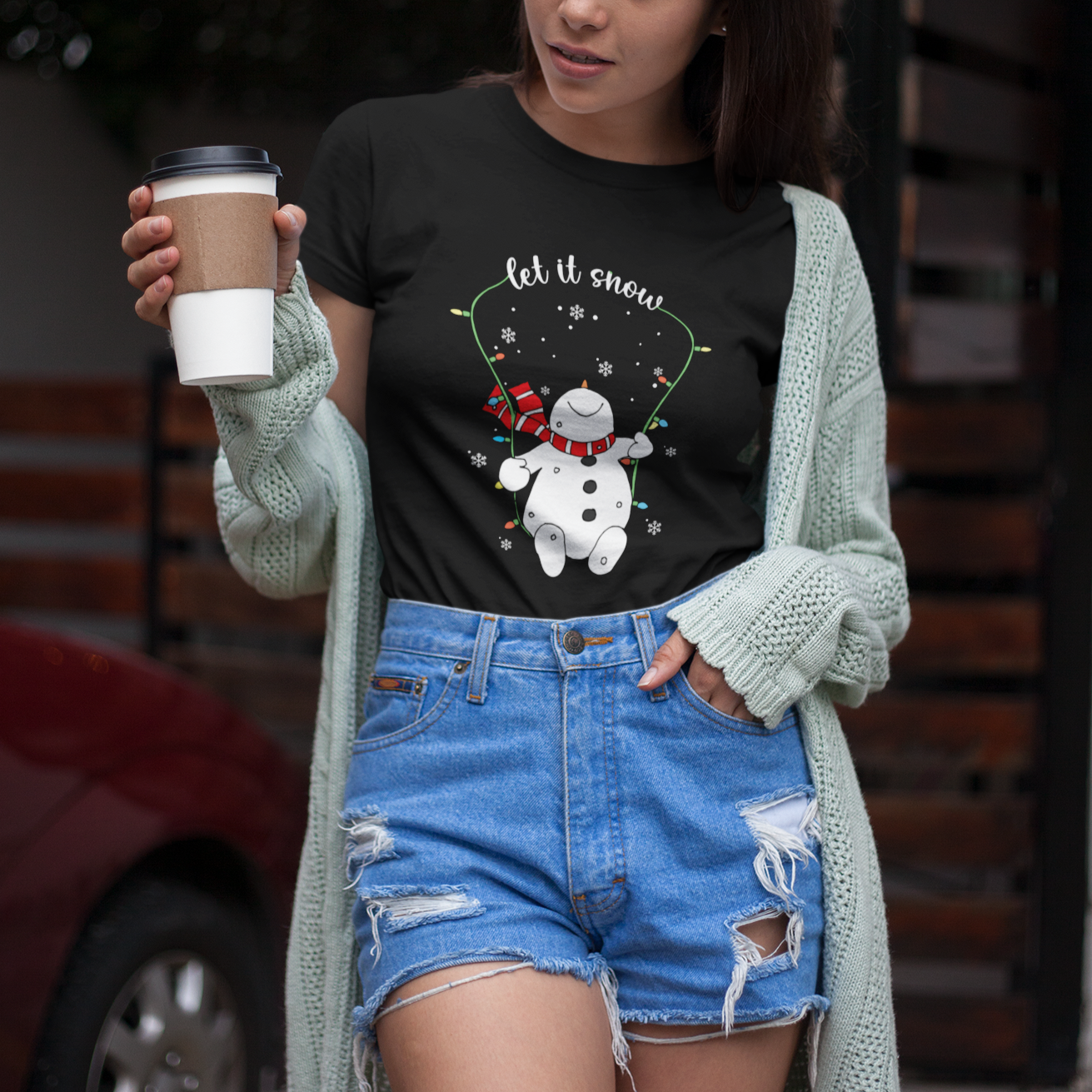 Christmas T Shirt For Women Let It Snow Cute Snowman Xmas - Wonder Print Shop