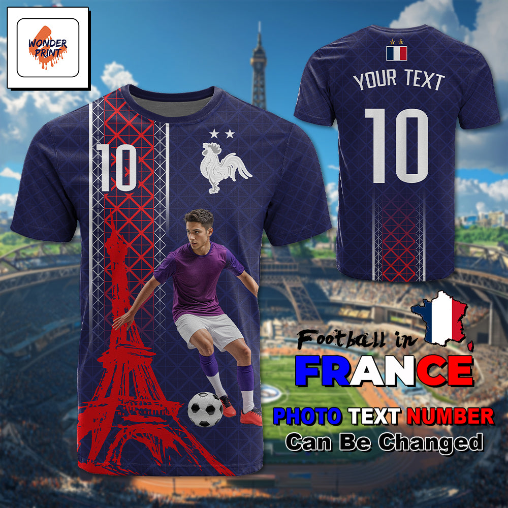 Custom Photo Midnight Navy Football T Shirt Paris Architectural Heritage Style CTM03