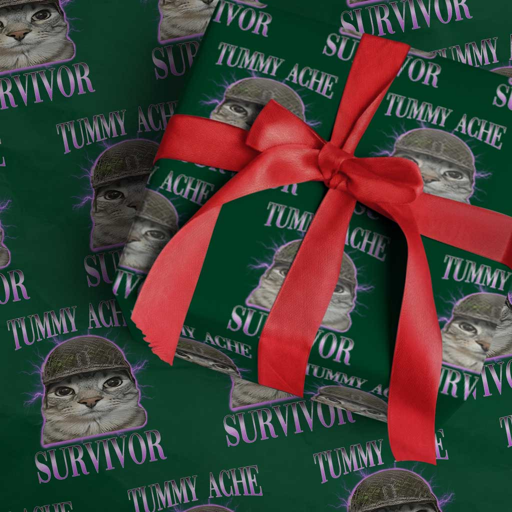 Tummy Ache Survivor Cat Meme Wrapping Paper Roll Funny Trending Oddly Specific Brainrot Memes