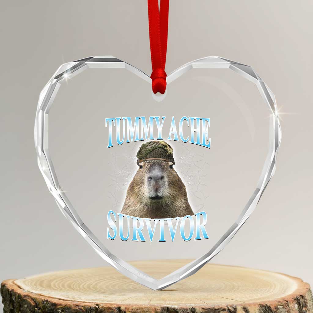 Tummy Ache Survivor Heart Crystal Glass Ornament Funny Capybara Meme For Animal Lover - Wonder Print Shop