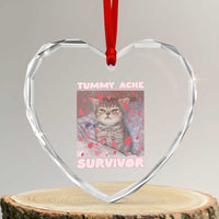 Tummy Ache Survivor Heart Crystal Glass Ornament Funny Cute Cat Meme - Wonder Print Shop