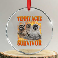 Tummy Ache Survivor Raccoon Meme Crystal Glass Ornament