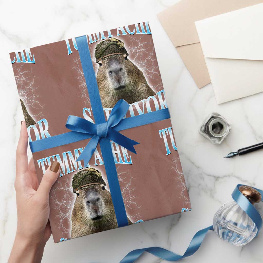 Tummy Ache Survivor Wrapping Paper Roll Funny Capybara Meme For Animal Lover - Wonder Print Shop