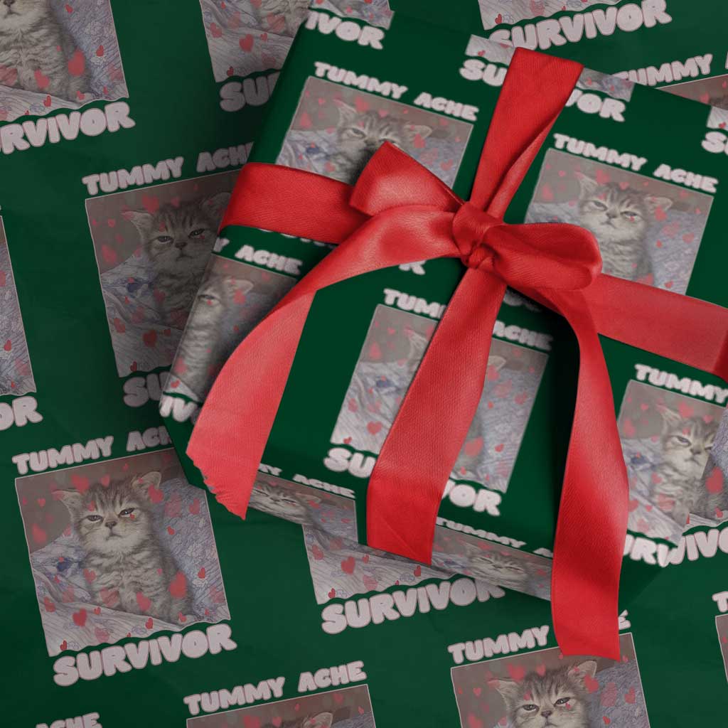 Tummy Ache Survivor Wrapping Paper Roll Funny Cute Cat Meme - Wonder Print Shop