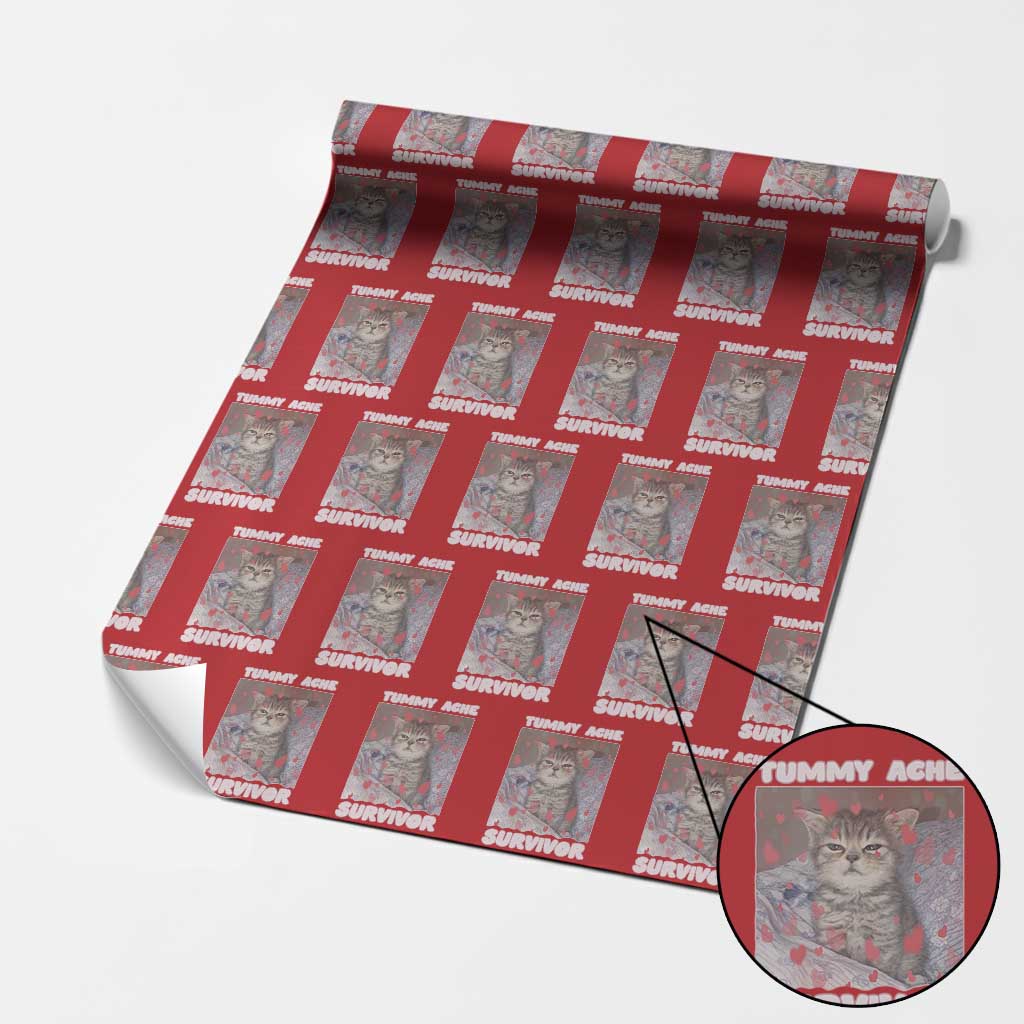 Tummy Ache Survivor Wrapping Paper Roll Funny Cute Cat Meme - Wonder Print Shop