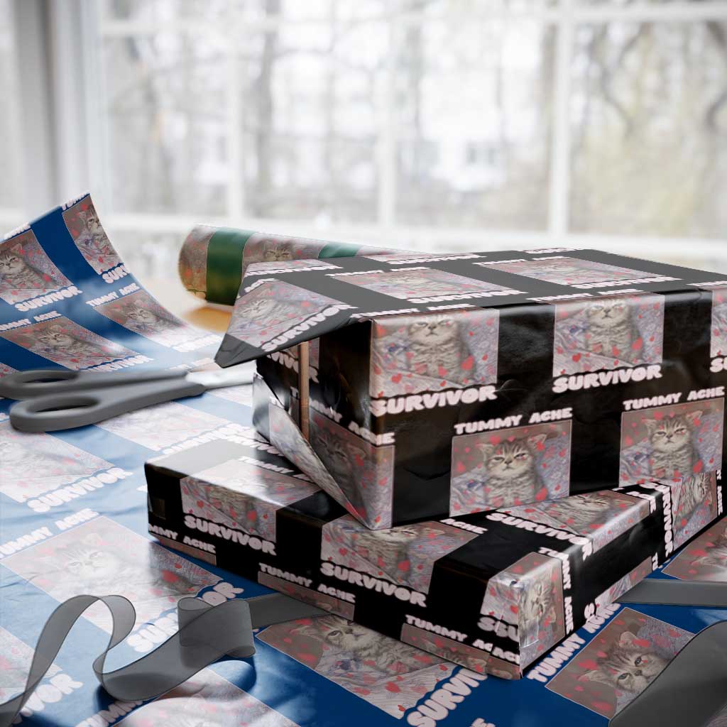 Tummy Ache Survivor Wrapping Paper Roll Funny Cute Cat Meme - Wonder Print Shop