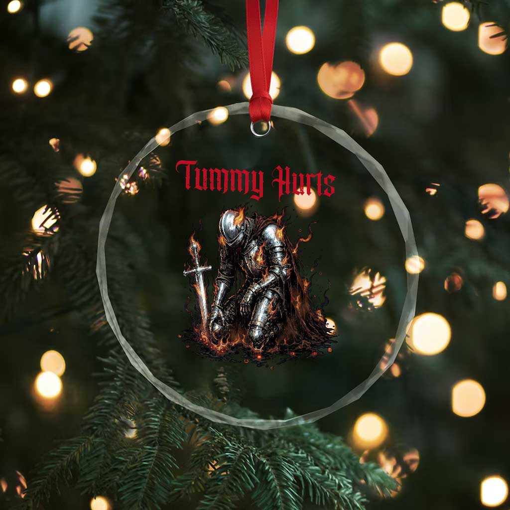 Tummy Hurts Crystal Glass Ornament Funny Medieval Knight Dark Humor