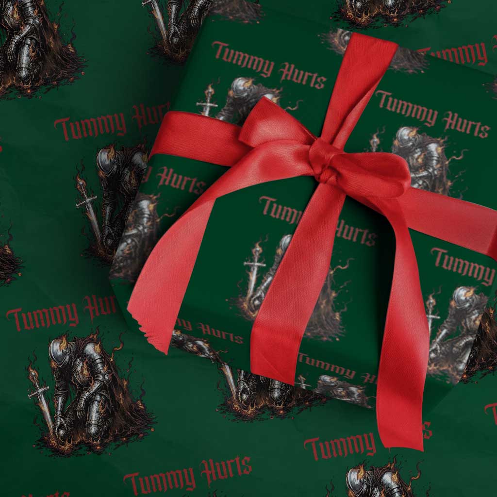 Tummy Hurts Wrapping Paper Roll Funny Medieval Knight Dark Humor