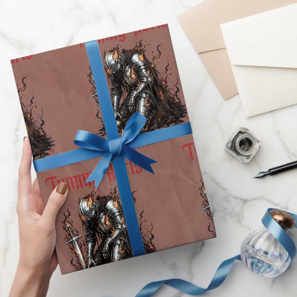 Tummy Hurts Wrapping Paper Roll Funny Medieval Knight Dark Humor
