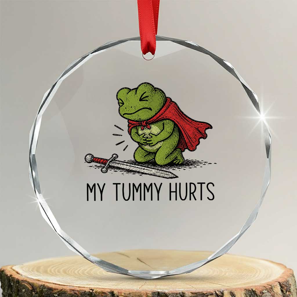Tummy Hurts Funny Medieval Frog Crystal Glass Ornament Dark Fantasy Meme