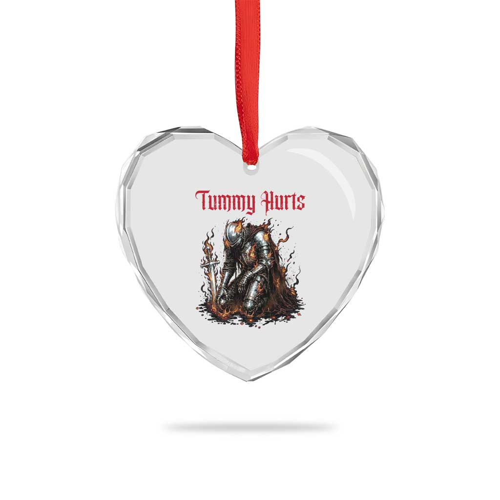 Tummy Hurts Heart Crystal Glass Ornament Funny Medieval Knight Dark Humor