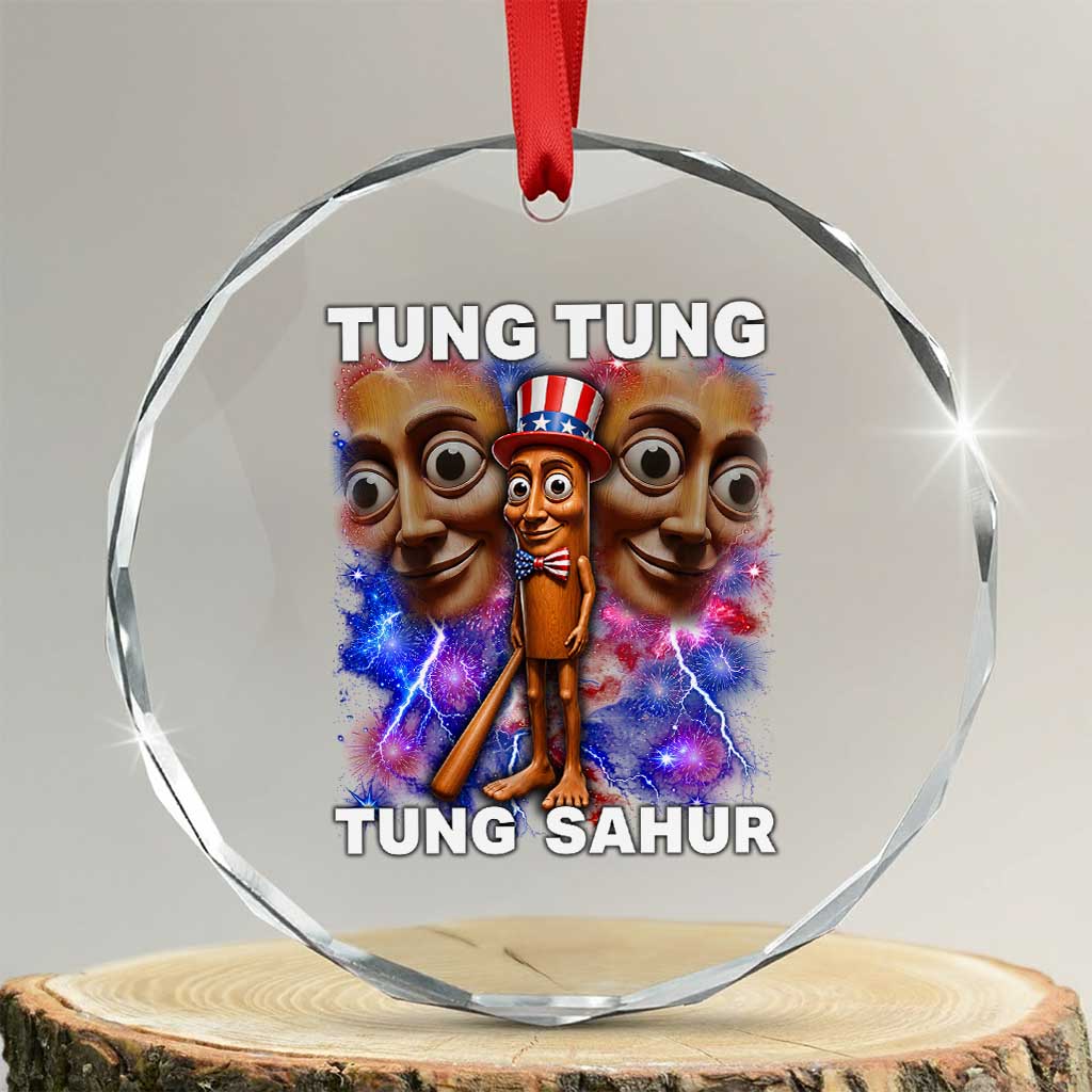 Tung Tung Sahur Italian Brainrot 4th Of July Meme Crystal Glass Ornament