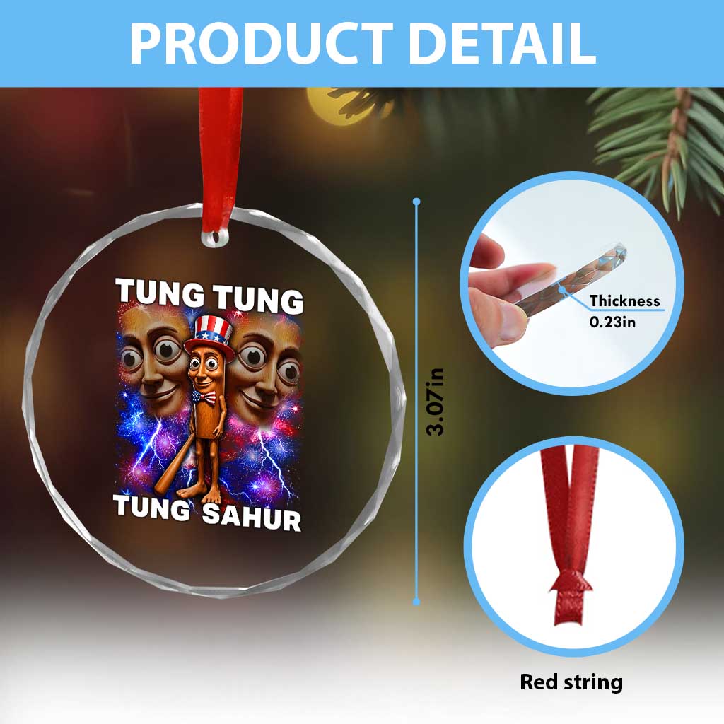 Tung Tung Sahur Italian Brainrot 4th Of July Meme Crystal Glass Ornament