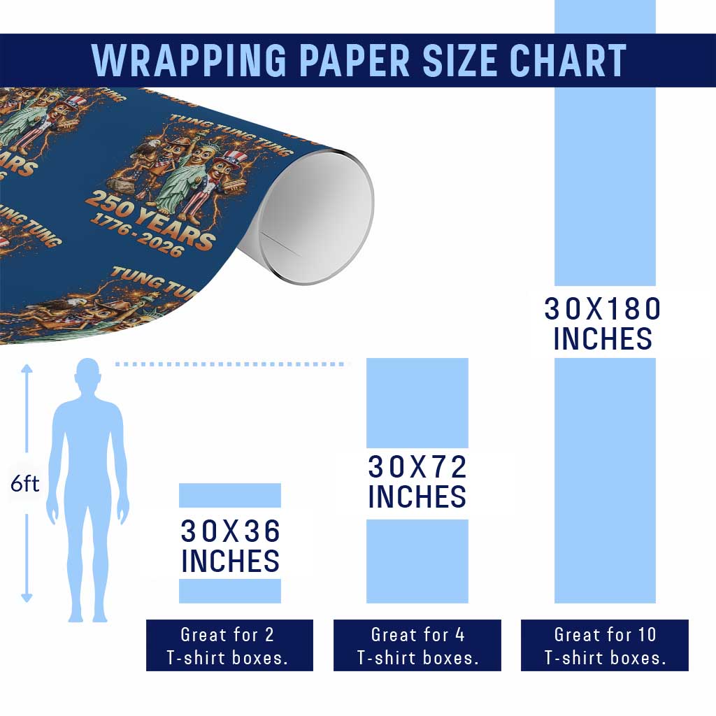 Tung Tung Tung Sahur 250 Years American Wrapping Paper Roll Funny Brainrot Meme 4th of July