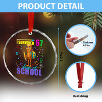 Tung Tung Tung Sahur I Survived 67 Days of School Crystal Glass Ornament Funny Six Seven 6 7 Meme Teacher Student - Wonder Print Shop