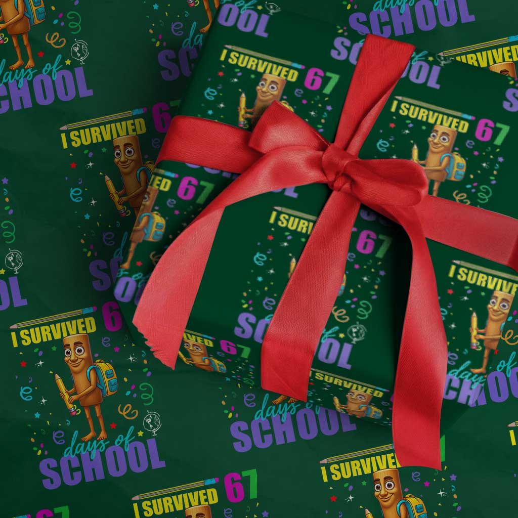 Tung Tung Tung Sahur I Survived 67 Days of School Wrapping Paper Roll Funny Six Seven 6 7 Meme Teacher Student - Wonder Print Shop