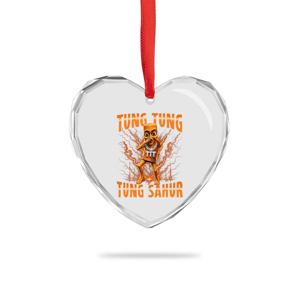 Tung Tung Tung Sahur is Calling Scuba Dance Meme Heart Crystal Glass Ornament Italian Brainrot