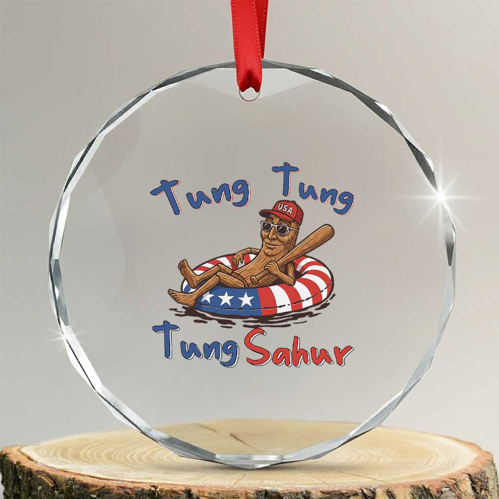 Tung Tung Tung Sahur Italian Brainrot 4th of July Crystal Glass Ornament