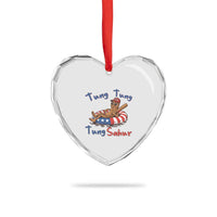 Tung Tung Tung Sahur Italian Brainrot 4th of July Heart Crystal Glass Ornament