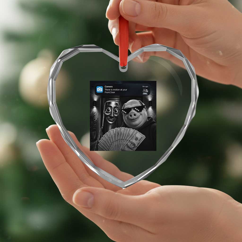 Tung Tung Tung Sahur John Pork Meme Brainrot Heart Crystal Glass Ornament There Is Motion At Your Front Door