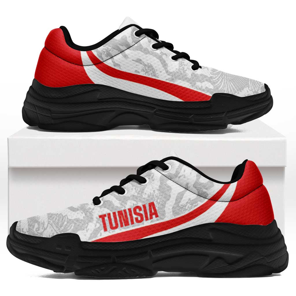 Tunisia 2026 Football Chunky Sneakers Eagles of Carthage Grunge Curve Stylized - Wonder Print Shop