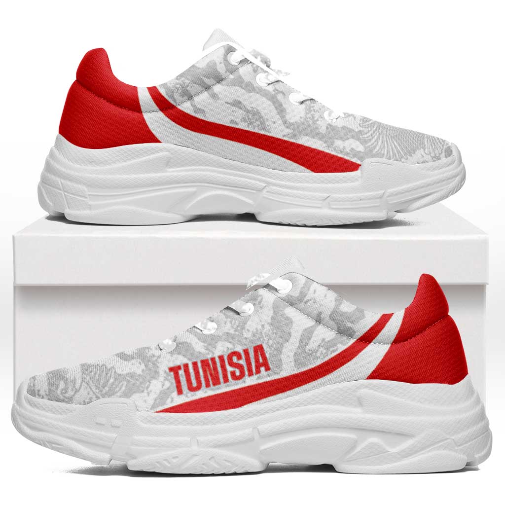Tunisia 2026 Football Chunky Sneakers Eagles of Carthage Grunge Curve Stylized - Wonder Print Shop
