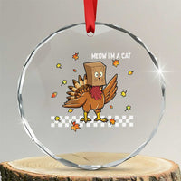 Turkey Cat Crystal Glass Ornament Funny Thanksgiving Meow - Wonder Print Shop
