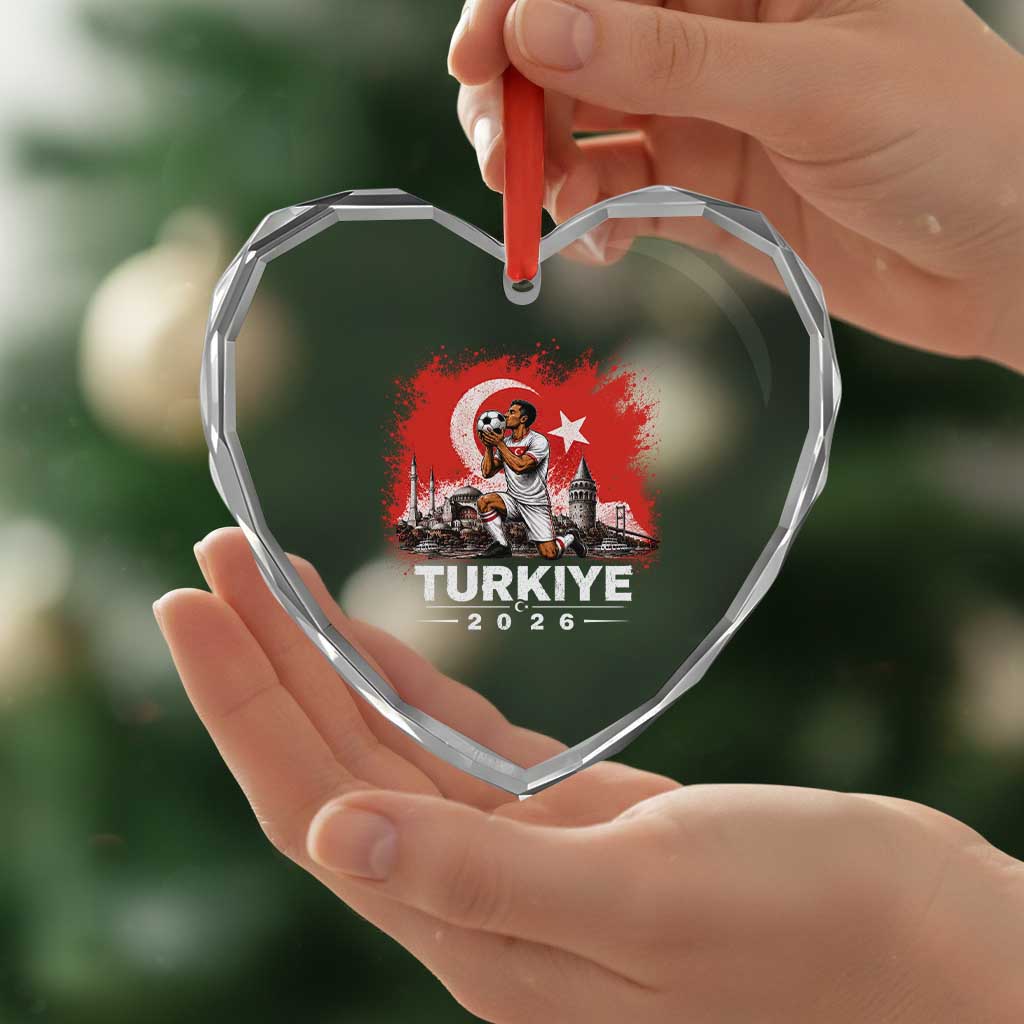 Turkish Soccer 2026 Heart Crystal Glass Ornament Turkey Football Fan Vintage Turkish Pride