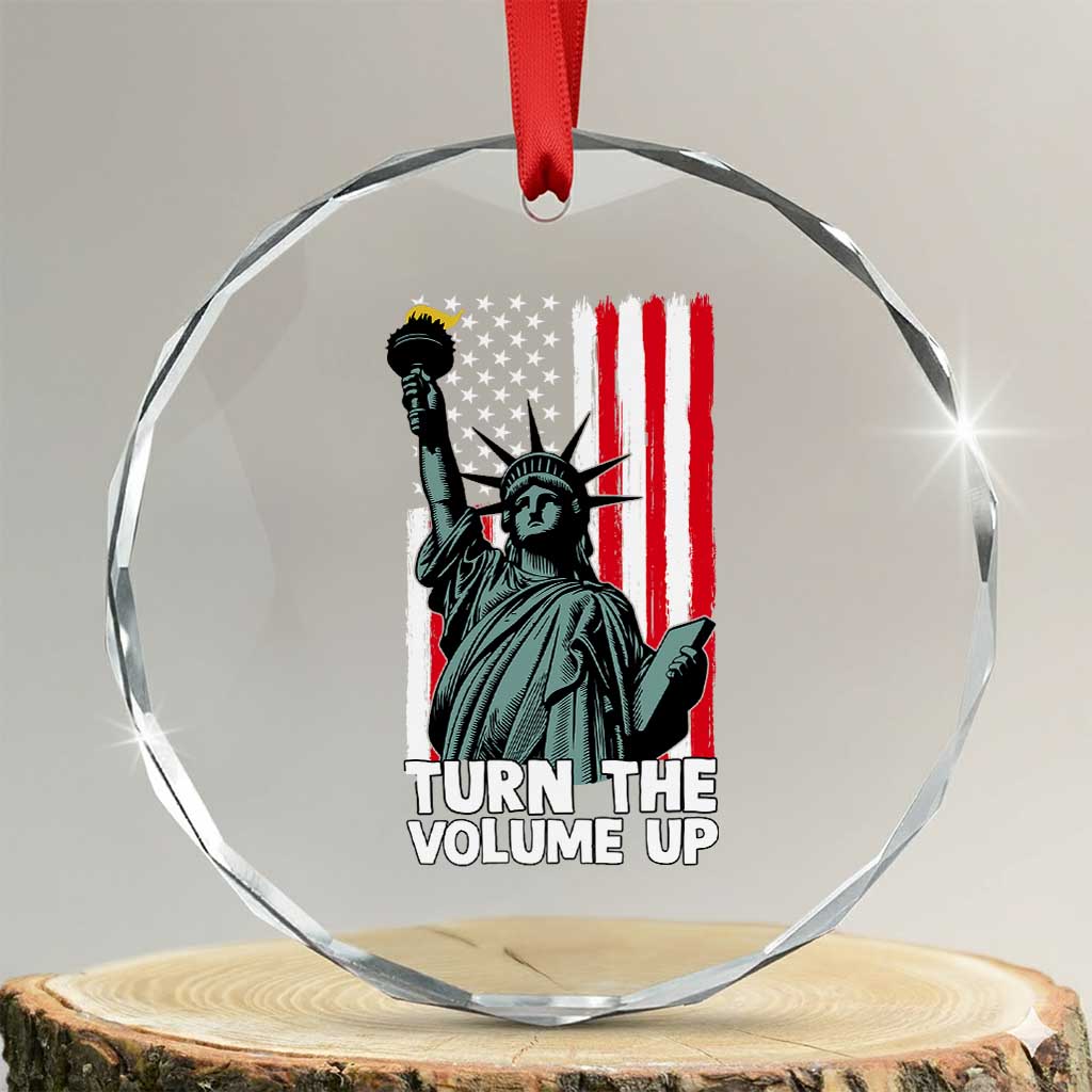 Turn The Volume Up Crystal Glass Ornament Statue of Liberty Patriotic American Flag - Wonder Print Shop