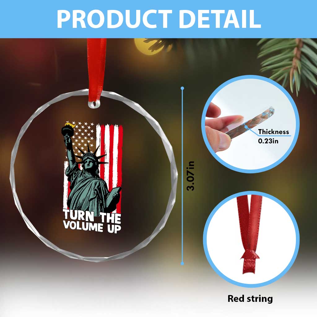 Turn The Volume Up Crystal Glass Ornament Statue of Liberty Patriotic American Flag - Wonder Print Shop