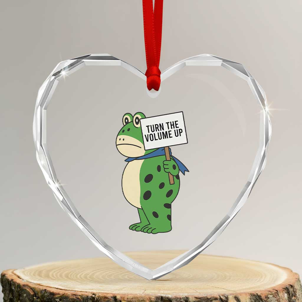Turn The Volume Up Heart Crystal Glass Ornament Resist Frog Portland Protest - Wonder Print Shop