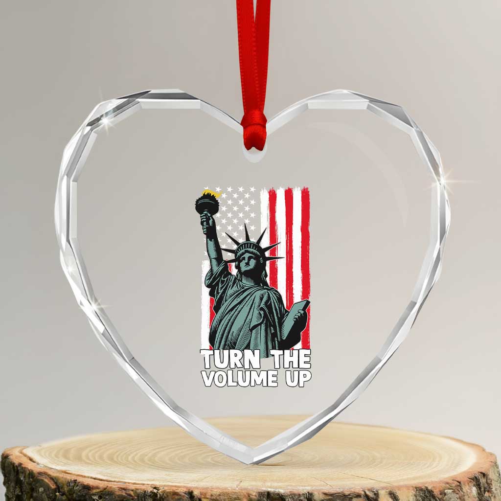 Turn The Volume Up Heart Crystal Glass Ornament Statue of Liberty Patriotic American Flag - Wonder Print Shop