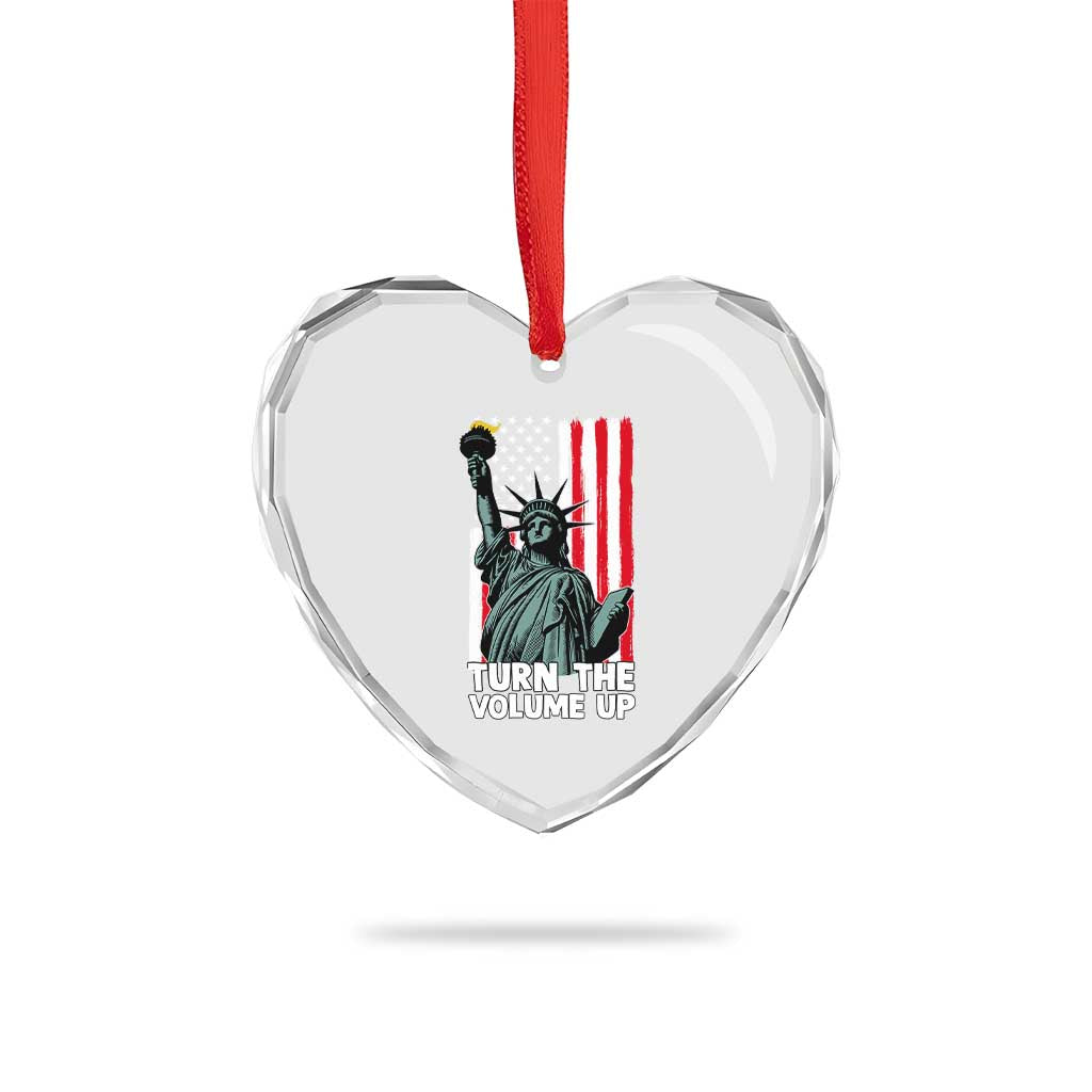 Turn The Volume Up Heart Crystal Glass Ornament Statue of Liberty Patriotic American Flag - Wonder Print Shop