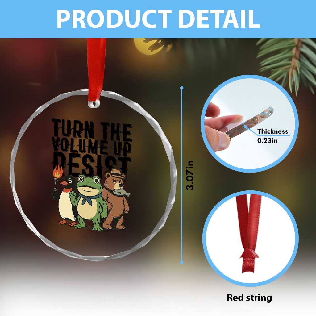 Turn The Volume Up Resist Crystal Glass Ornament Portland Frog Bear Penguin Protester - Wonder Print Shop