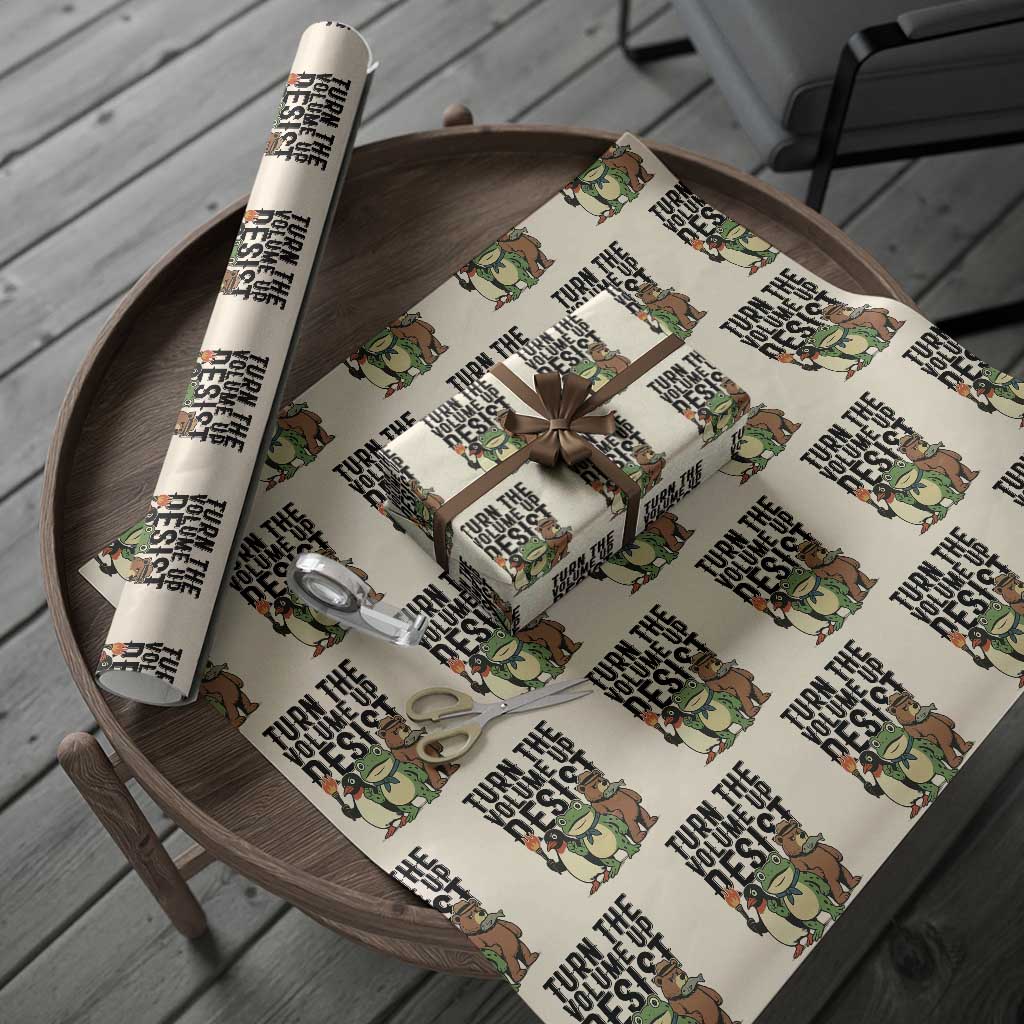 Turn The Volume Up Resist Wrapping Paper Roll Portland Frog Bear Penguin Protester - Wonder Print Shop