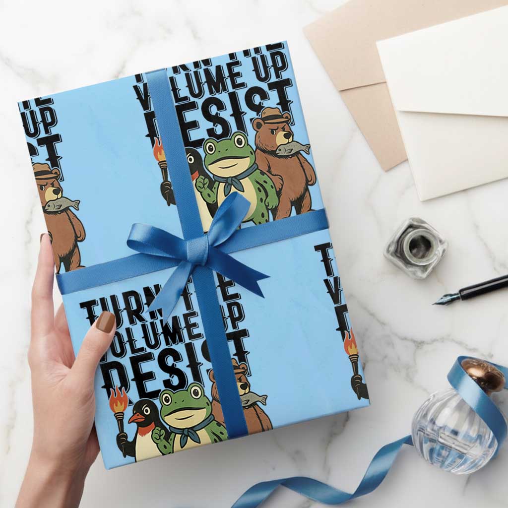 Turn The Volume Up Resist Wrapping Paper Roll Portland Frog Bear Penguin Protester - Wonder Print Shop