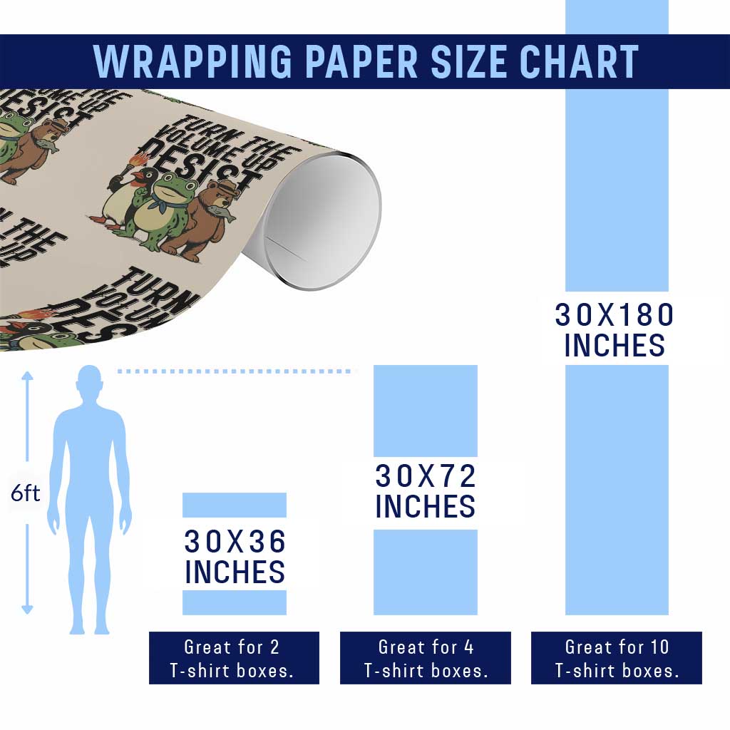 Turn The Volume Up Resist Wrapping Paper Roll Portland Frog Bear Penguin Protester - Wonder Print Shop