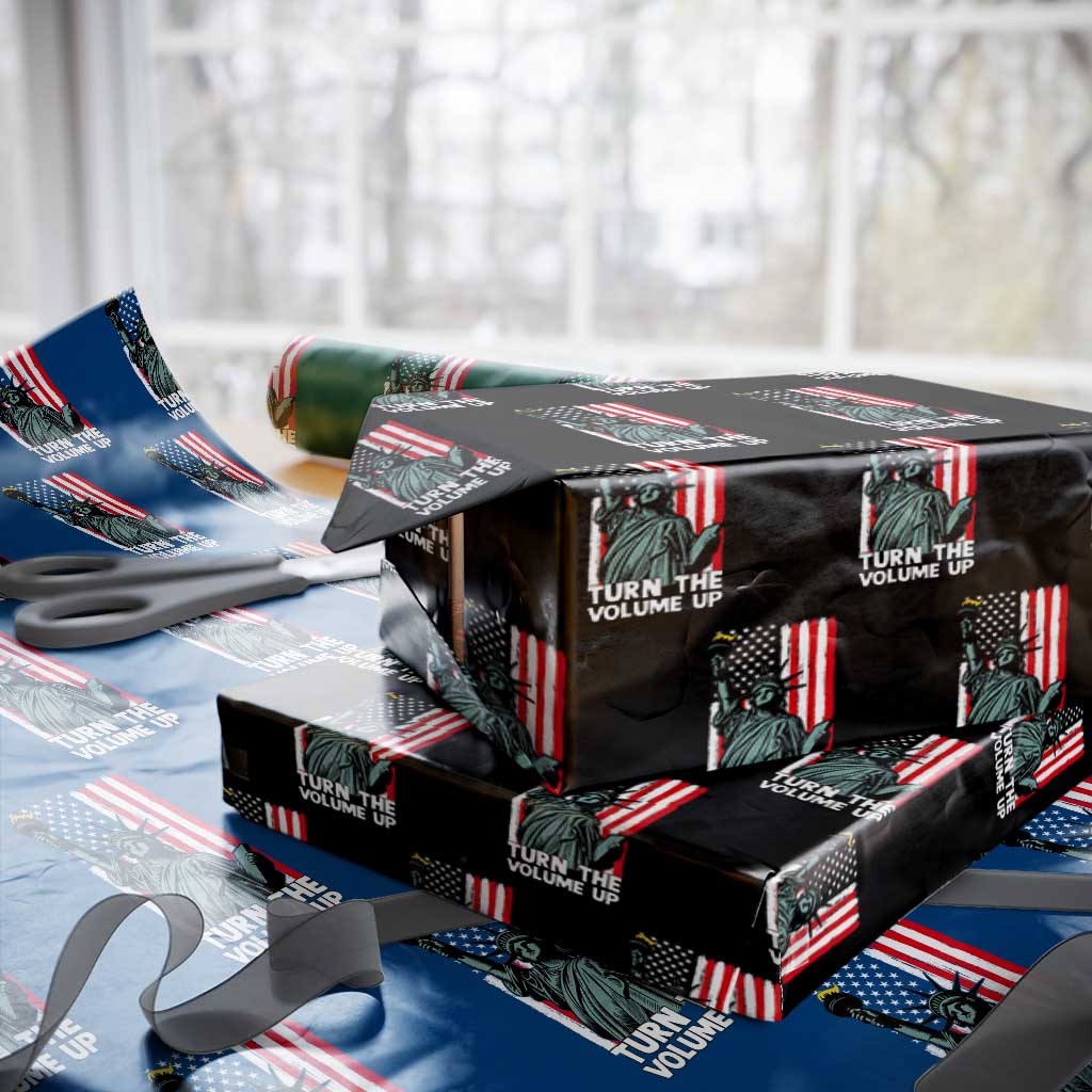 Turn The Volume Up Wrapping Paper Roll Statue of Liberty Patriotic American Flag - Wonder Print Shop