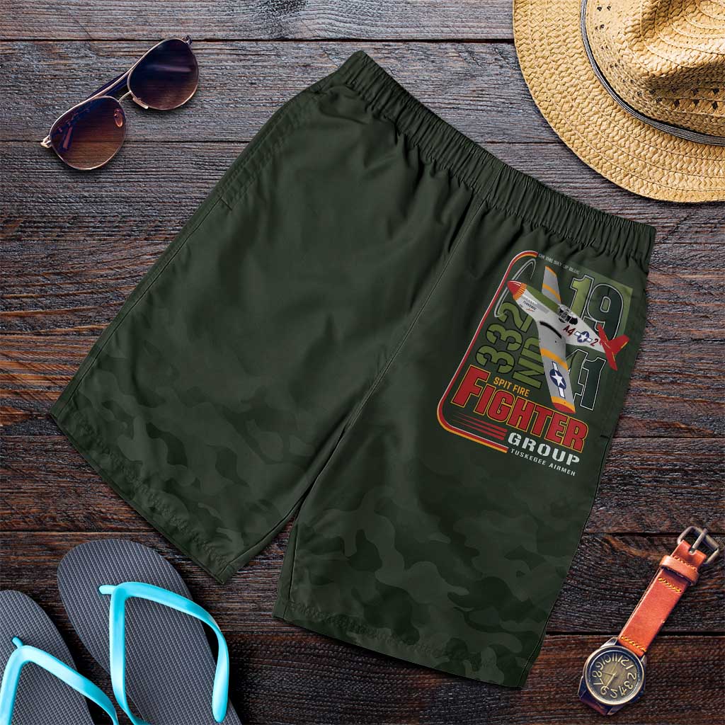 Tuskegee Airmen 332nd Spit Fire Shorts for Men Camo Moss Green - Wonder Print Shop